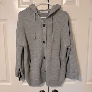 MISSLOOK Women’s Loose Knot Gray Hooded Cardigan Size M